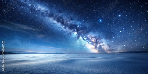 Smooth snow field under starry night sky, Snow, field, smooth, surface, night, sky, stars, winter, landscape, cold, serene