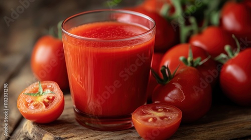 Refreshing Glass of Tomato Juice with Fresh Tomatoes