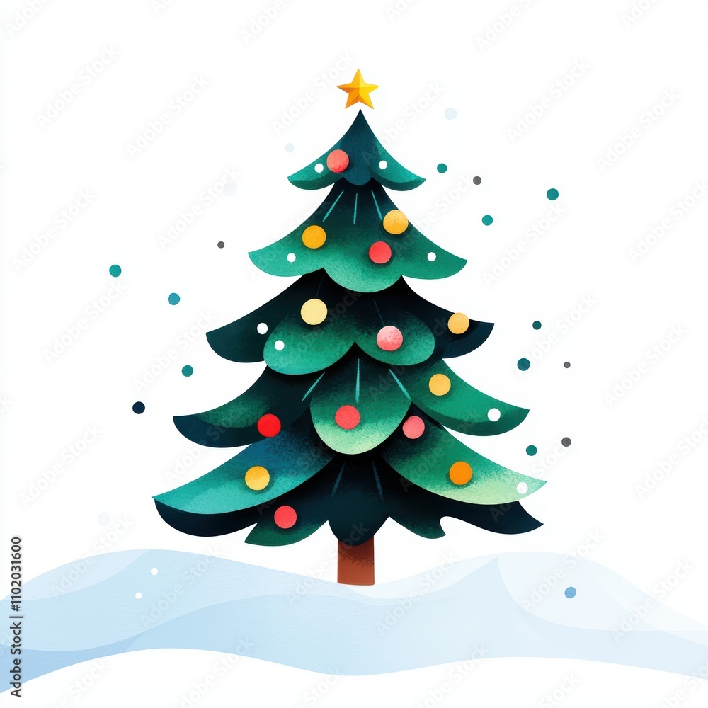 Colorful Paper Christmas Tree with Snow and Star on Top Colorful Paper Christmas Tree with Snow and Star on Top