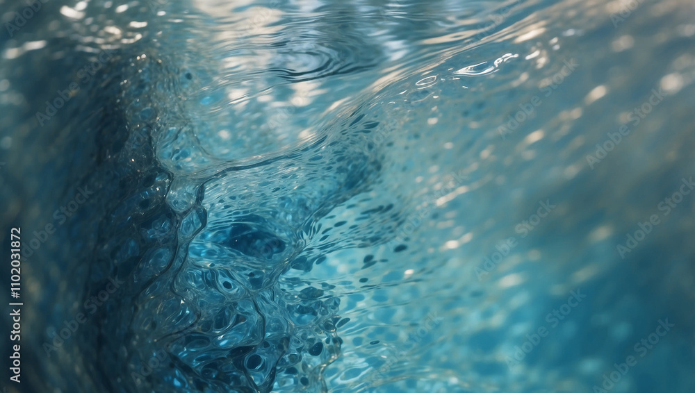 Fototapeta premium Transparent blue clear water surface texture with ripples