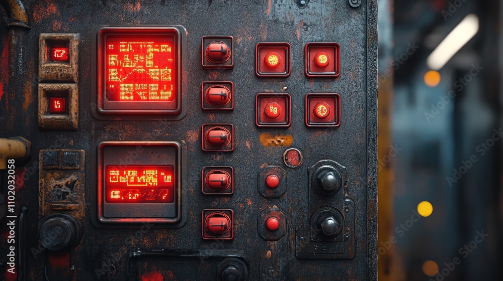 Industrial control panel featuring Red switches and buttons Industrial control panel featuring Red switches and buttons