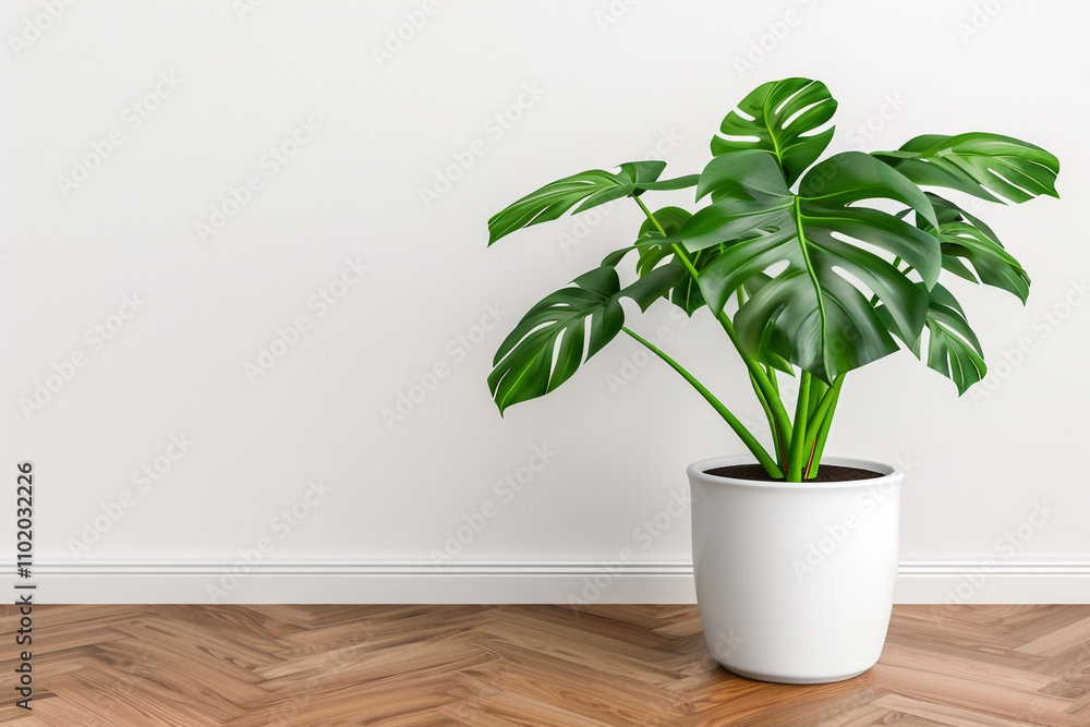 Stunning Monstera Plant in Modern White Interior Stunning Monstera Plant in Modern White Interior