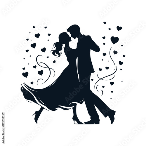 Dancing  Couple Love Silhouette Vector Design Illustration.