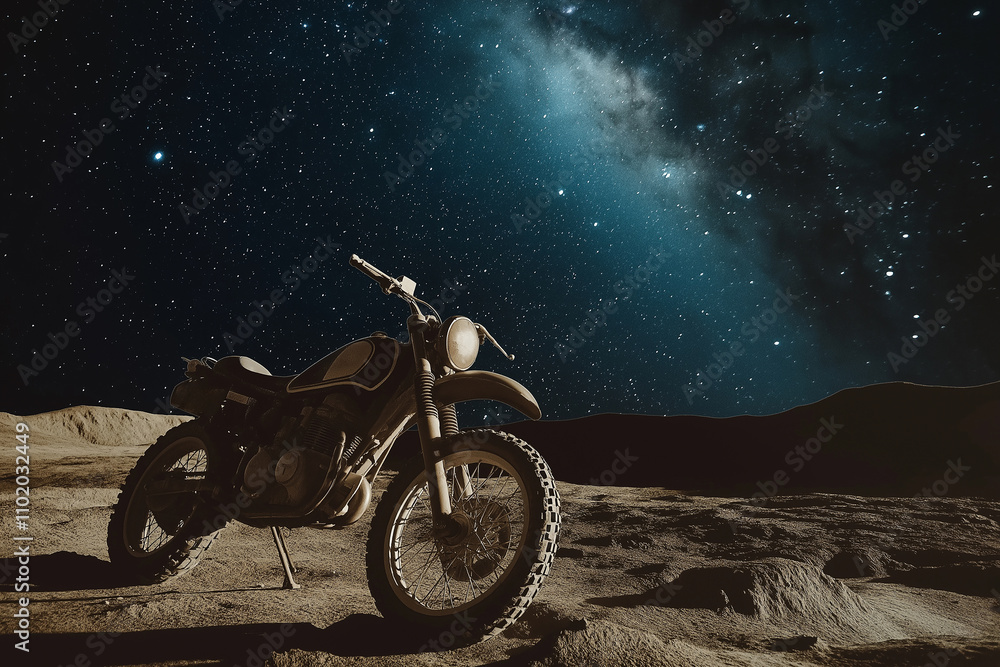 Bike in the night with Milky Way. generative AI Bike in the night with Milky Way. generative AI