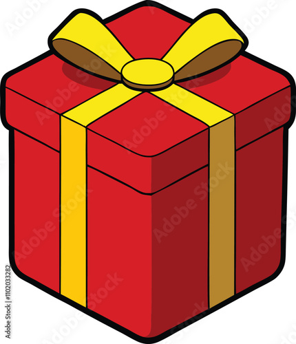 Red gift box with yellow ribbon, present, celebration, surprise