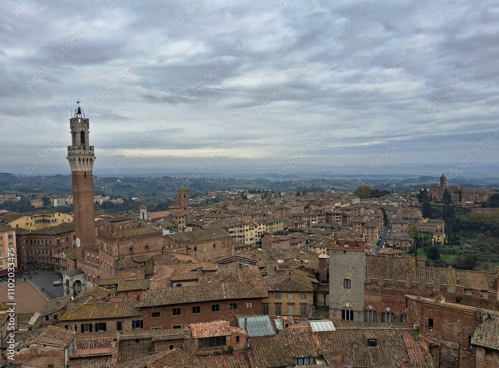 Fototapeta premium aerial and panoramic view of the famous city of Siena in Italy