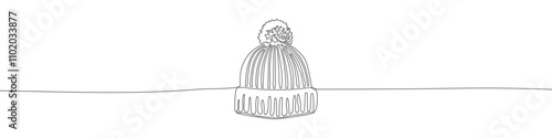 Winter hat or cap continuous line drawing vector illustration. Simple cap in outline style. Winter clothes