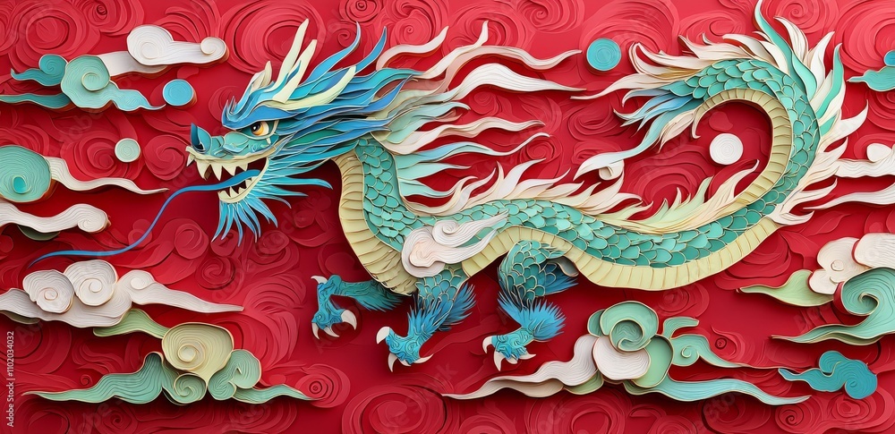 China's celebration of the dragon year. Chinese dragons made from paper cut-outs. China's celebration of the dragon year. Chinese dragons made from paper cut-outs.