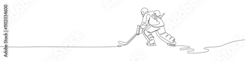 Ice Hockey player continuous line drawing vector illustration. Goalkeeper sign. Hockey line art symbol. Editable stroke