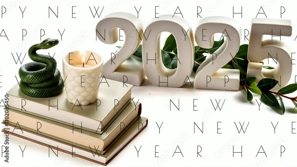 2025 HAPPY NEW YEAR. Loop animation with black text movement on white ...