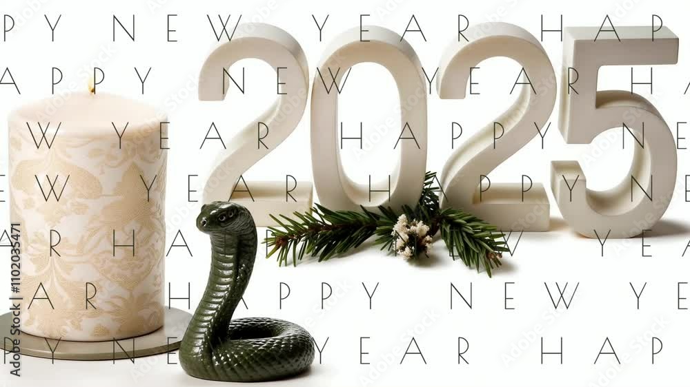 2025 HAPPY NEW YEAR. Loop animation with black text movement on white ...