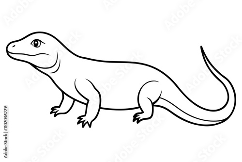 Komodo Dragon Line Art Illustration.