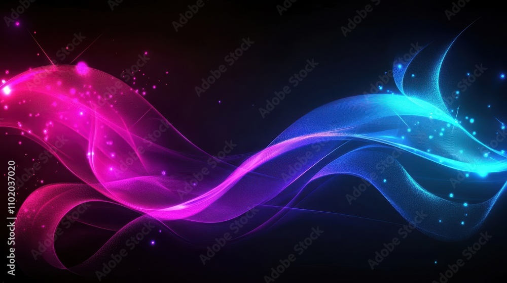 Fototapeta premium Dynamic abstract neon lines forming glowing sparks and patterns surrounded by soft gradient textures