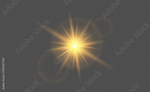 Vector transparent sunlight special lens glow flare light effect. Flashing lights. A glitter magic star sparks. Glow sparkle effect: glowing starlight, explosion, spark—isolated yellow light effects.