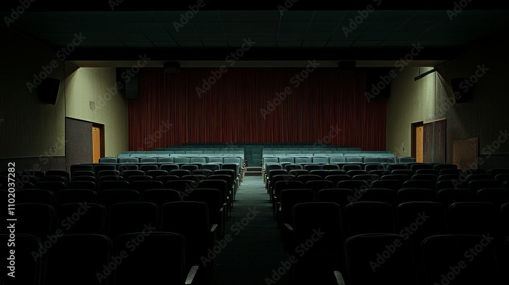 Empty seats at a movie theatre with closed lights Empty seats at a movie theatre with closed lights
