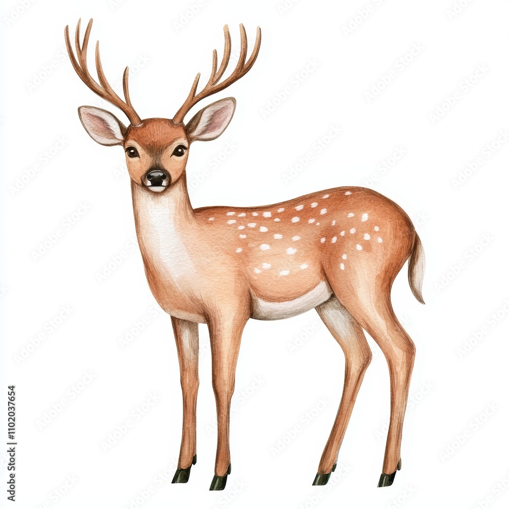Adorable Fawn with Antlers in a Natural Art Style Illustration Adorable Fawn with Antlers in a Natural Art Style Illustration