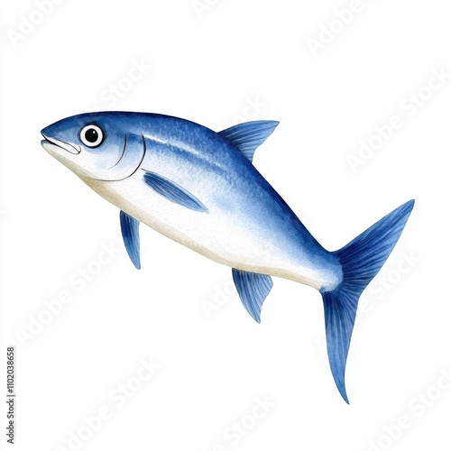 Realistic Illustration of a Blue Fish Swimming in an Ocean Environment