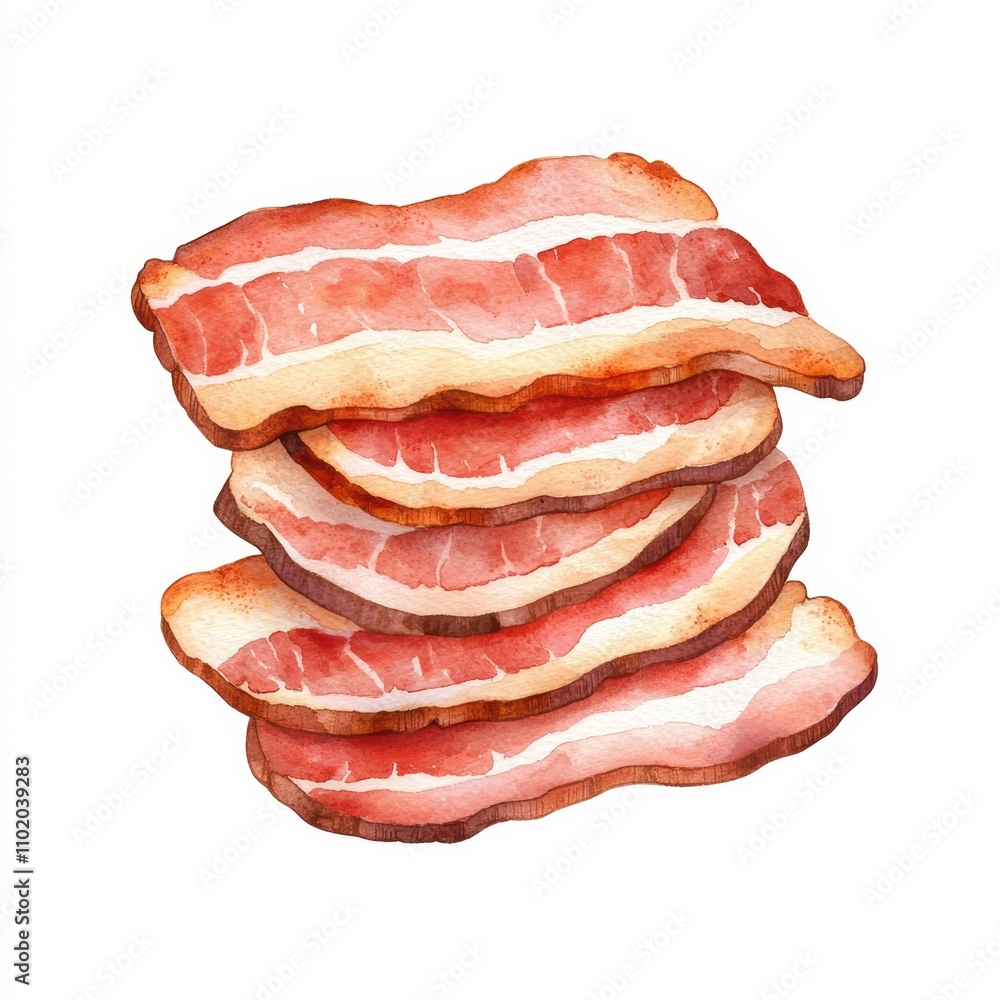 Stack of Fresh Bacon Strips on White Background for Culinary Use Stack of Fresh Bacon Strips on White Background for Culinary Use