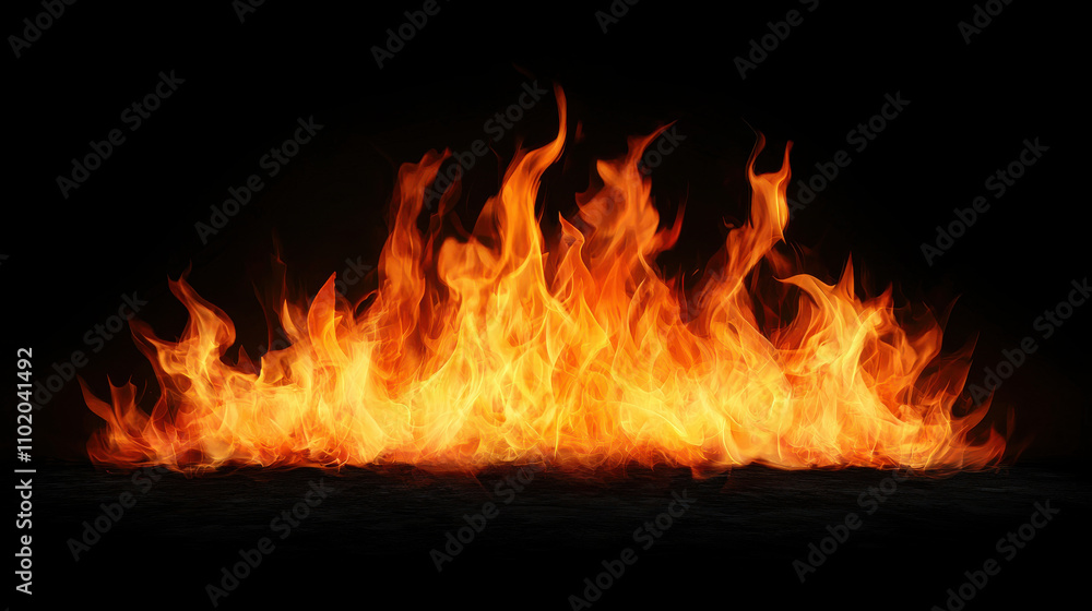 Flame of fire on black background, creating dramatic and intense visual effect. vibrant orange and yellow flames dance and flicker, evoking warmth and energy Flame of fire on black background, creating dramatic and intense visual effect. vibrant orange and yellow flames dance and flicker, evoking warmth and energy
