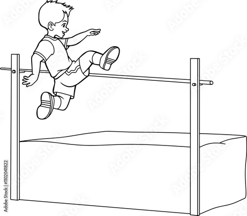 high jump athlete line vector illustration isolated on white background