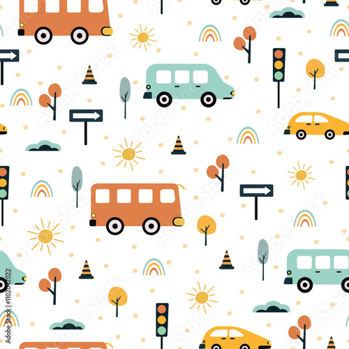 car transportation cute kid seamless pattern