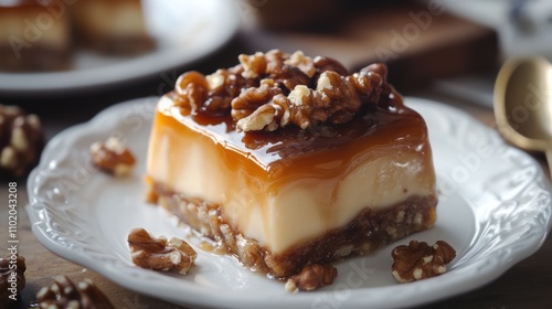 Wallpaper Mural Delicious Caramel Walnut Cheesecake Slice On Plate Torontodigital.ca