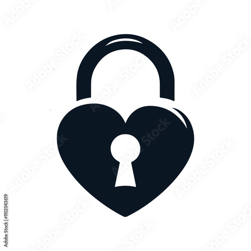 Black Heart-Shaped Padlock Silhouette Design Vector Illustration.