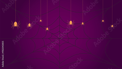 Wallpaper Mural yellow spiders on a dark purple background hang on thin webs Torontodigital.ca