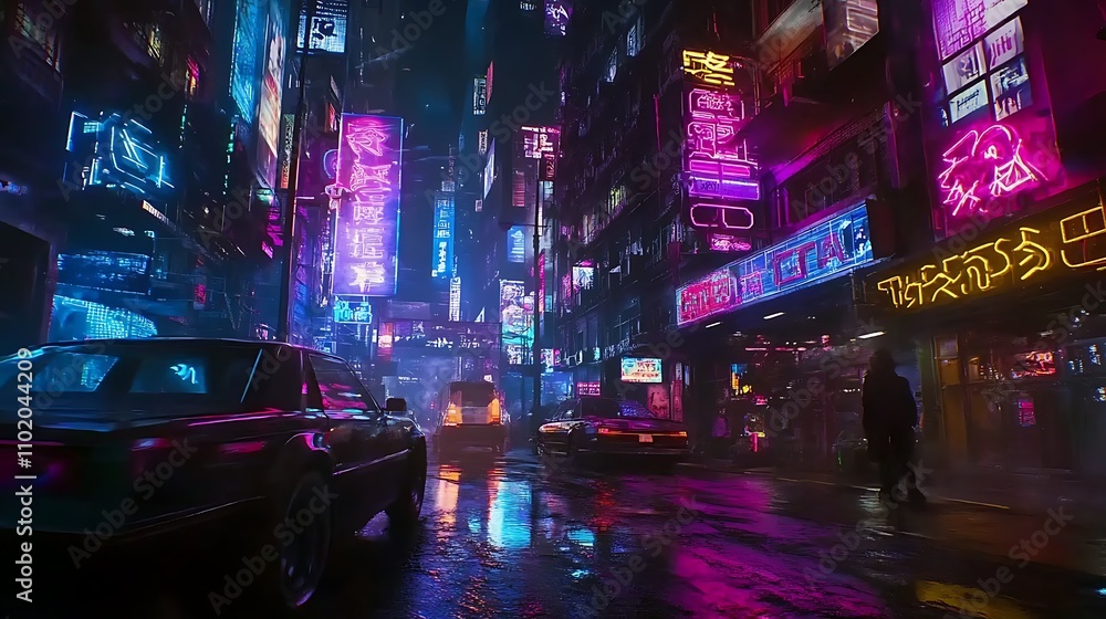 Fototapeta premium Neon Cityscape in the Rain