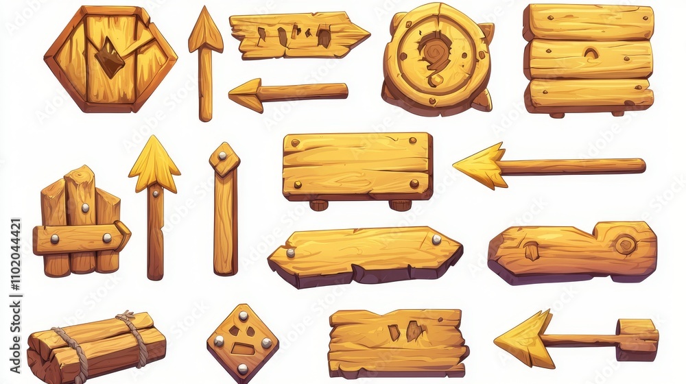 Naklejka premium This modern collection of wooden bamboo signboard frames, featuring rope on the stick and border, is a Hawaiian-style empty menu panel layout for notifications and messages.