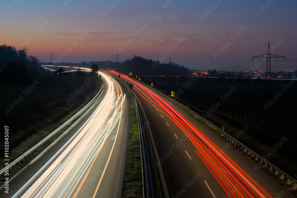 Nighttime Highway Light Trails Nighttime Highway Light Trails