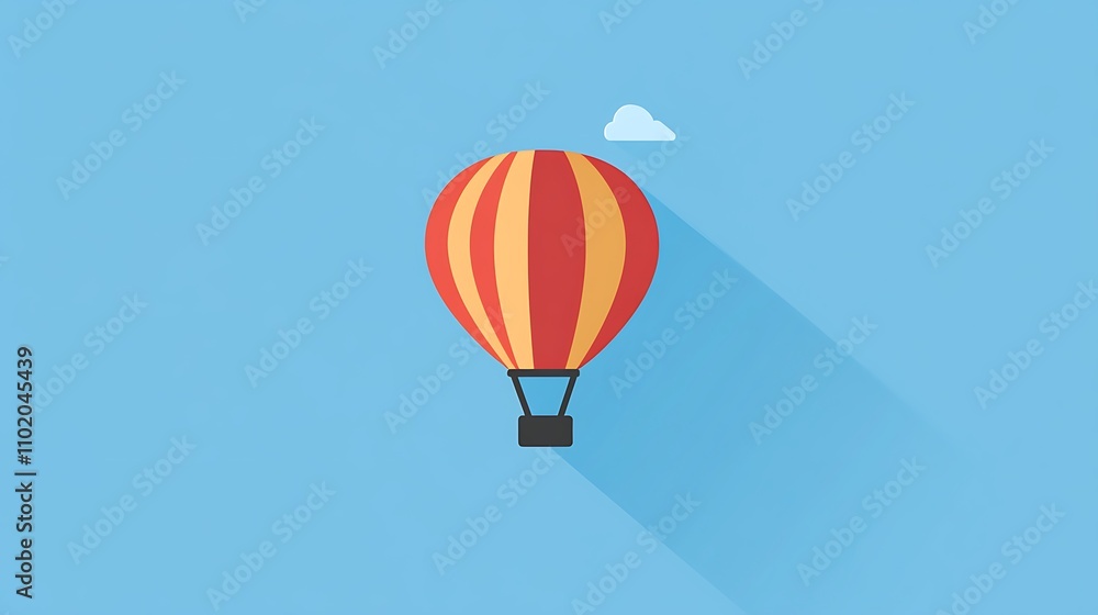 Naklejka premium Red and Orange Striped Hot Air Balloon Soaring High