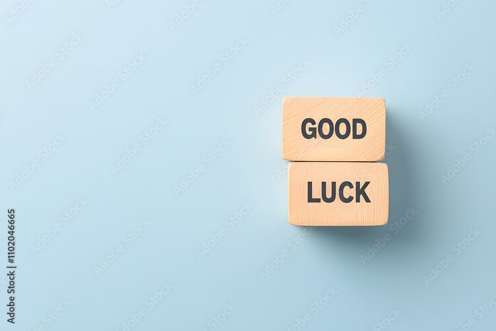 Two Wooden Blocks with the Words ‘GOOD LUCK’ – A Positive and Inspirational Message in Simple, Rustic Style Two Wooden Blocks with the Words ‘GOOD LUCK’ – A Positive and Inspirational Message in Simple, Rustic Style