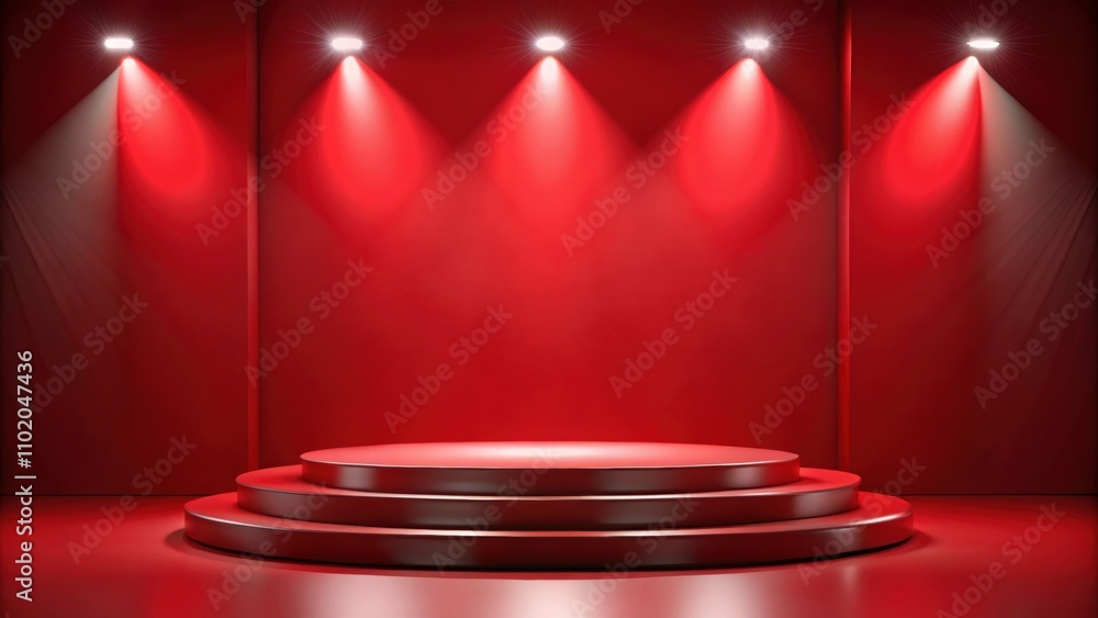 Empty red podium with studio lights background, realistic render, podium, red, studio lights, background, realistic Empty red podium with studio lights background, realistic render, podium, red, studio lights, background, realistic