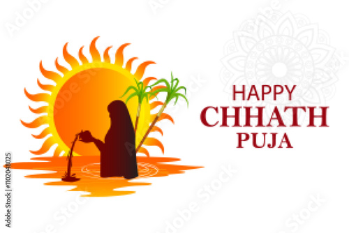 Happy Chhath Puja holiday background celebrating traditional festival of India and Nepal photo