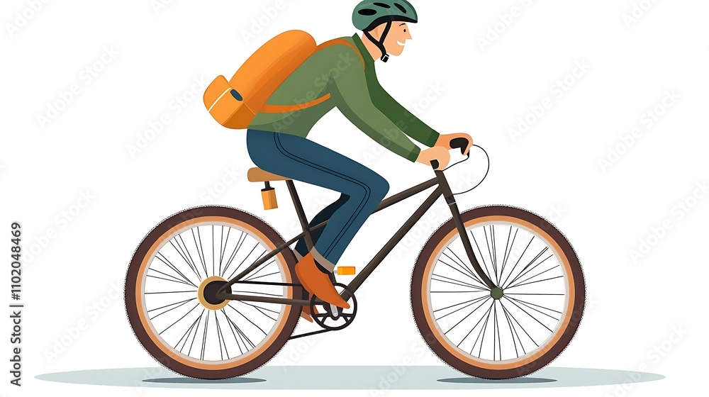Man with Backpack Rides Bicycle Outdoors Man with Backpack Rides Bicycle Outdoors