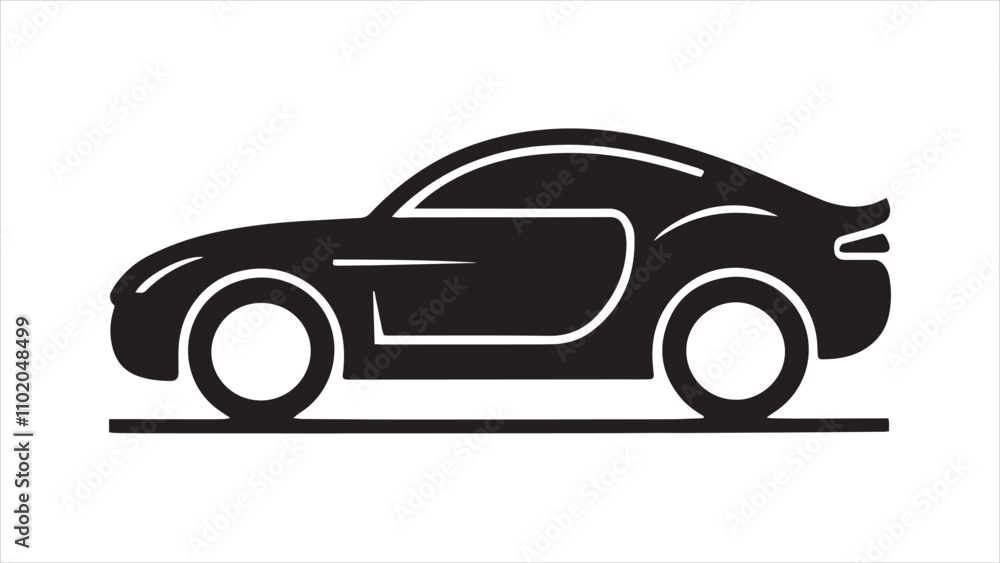 Linear style car icon with transport symbols Linear style car icon with transport symbols