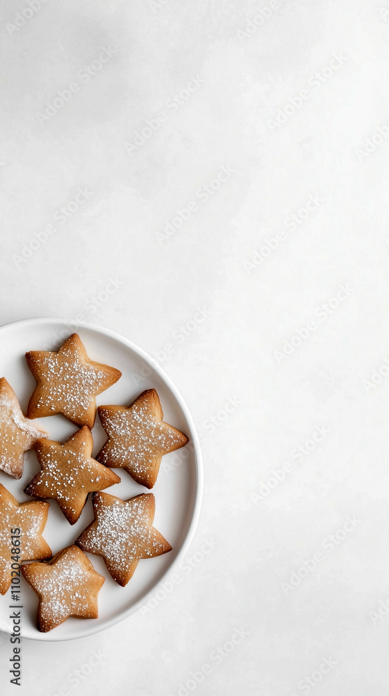 Holiday cookies shaped like stars arranged on a white plate for festive celebration Holiday cookies shaped like stars arranged on a white plate for festive celebration