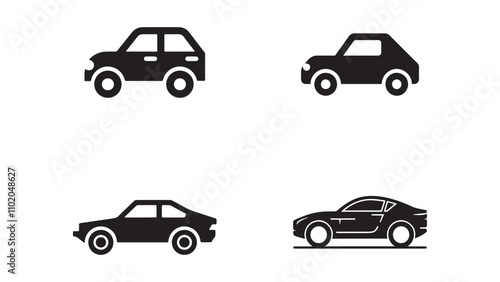 Linear style car icon set with transport symbols in vector illustration.