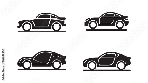 Linear style car icon set with transport symbols in vector illustration.