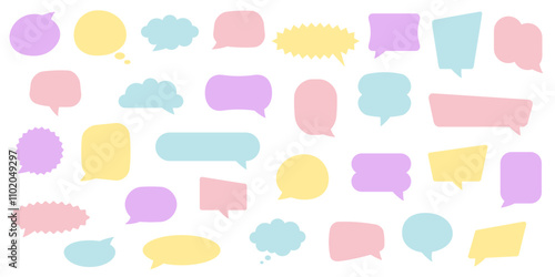 Colorful speech bubbles, text boxes and conversation chats. Communication symbol. Vector illustration