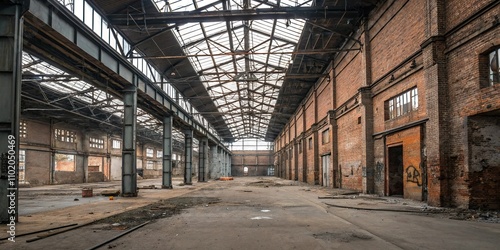 Wallpaper Mural Abandoned industrial warehouse with exposed brick and metal beams, gritty texture, urban decay Torontodigital.ca
