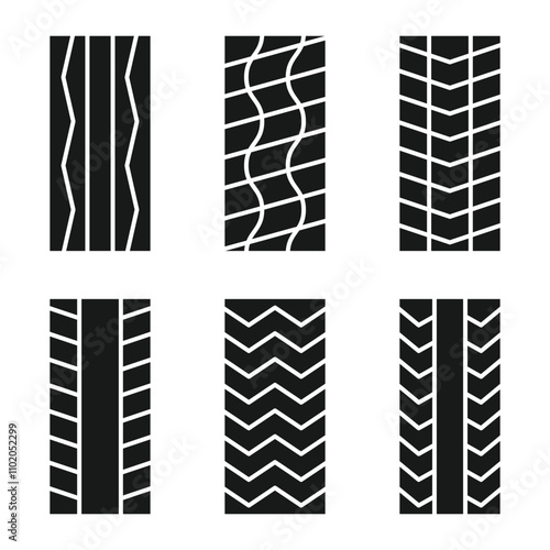 Tyre Thread Pattern set vector. Rubber wheel signs icons vector. tire tread patterns