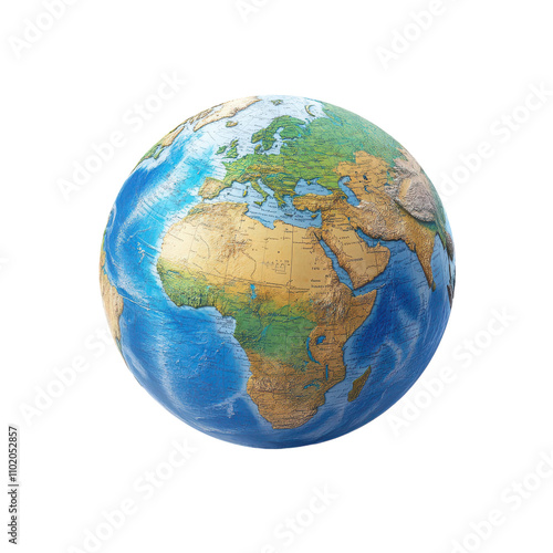 Earth Globe Isolated for Educational Purposes Transparent PNG background.