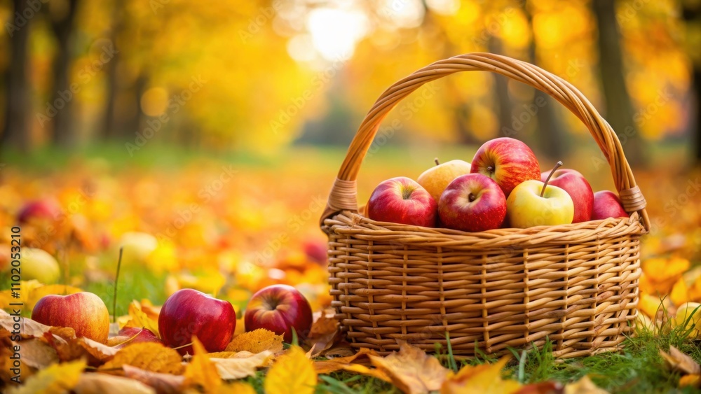 Basket filled with fresh apples in the beautiful autumn season, apples, harvest, fall, season, fruits, ripe, gathering Basket filled with fresh apples in the beautiful autumn season, apples, harvest, fall, season, fruits, ripe, gathering