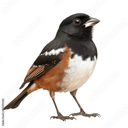 Eastern Towhee Bird Isolated on White Background Transparent PNG background.