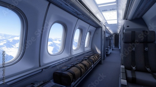 Passenger stowing luggage in overhead bin airplane interior travel scene