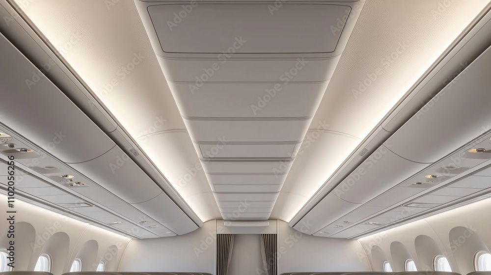 Obraz premium Flight crew closing overhead bins safety in airplane cabin