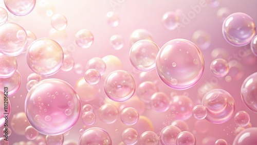 Bubbles of joy floating on a soft pink canvas, joyful, bubbles, pink, serene, floating, happiness, vibrant, colorful