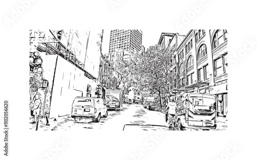 Obraz na płótnie Print Building view with landmark of Vancouver is the city in Western Canada. Hand drawn sketch illustration in vector. w salonie